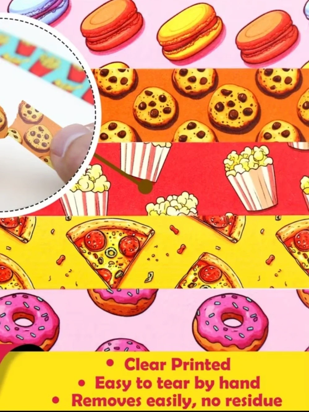 12 Rolls Cute Food Themed Washi Tape Set, Cartoon Yummy Dessert Decorative Tape